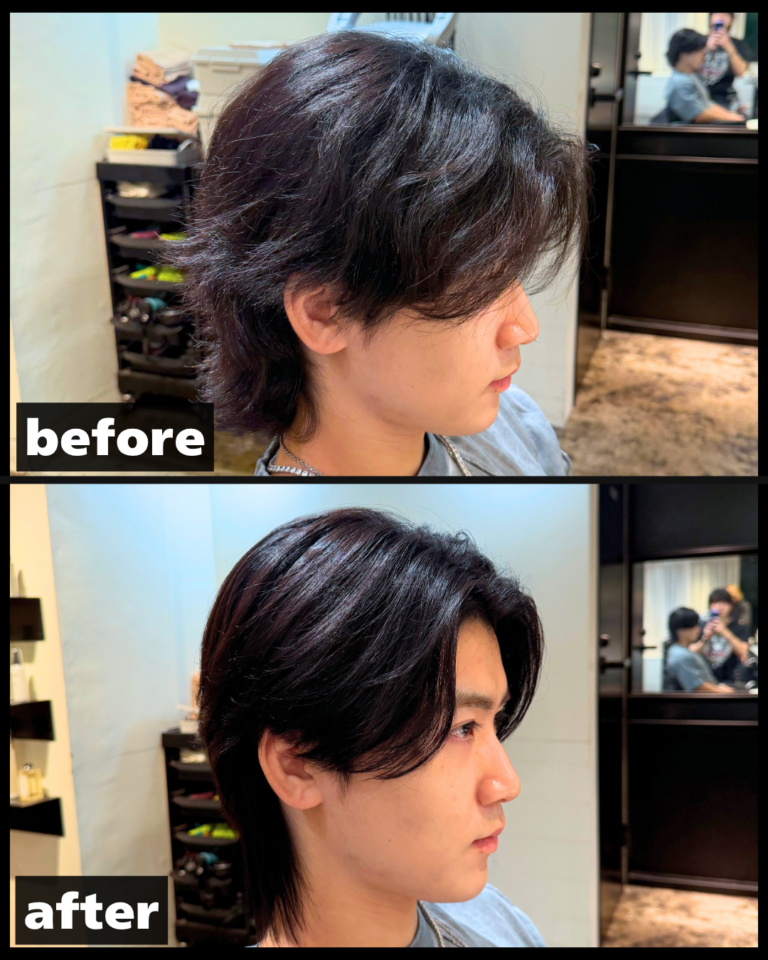 強いくせ毛・広がりを抑えたメンズ縮毛矯正のビフォーアフター